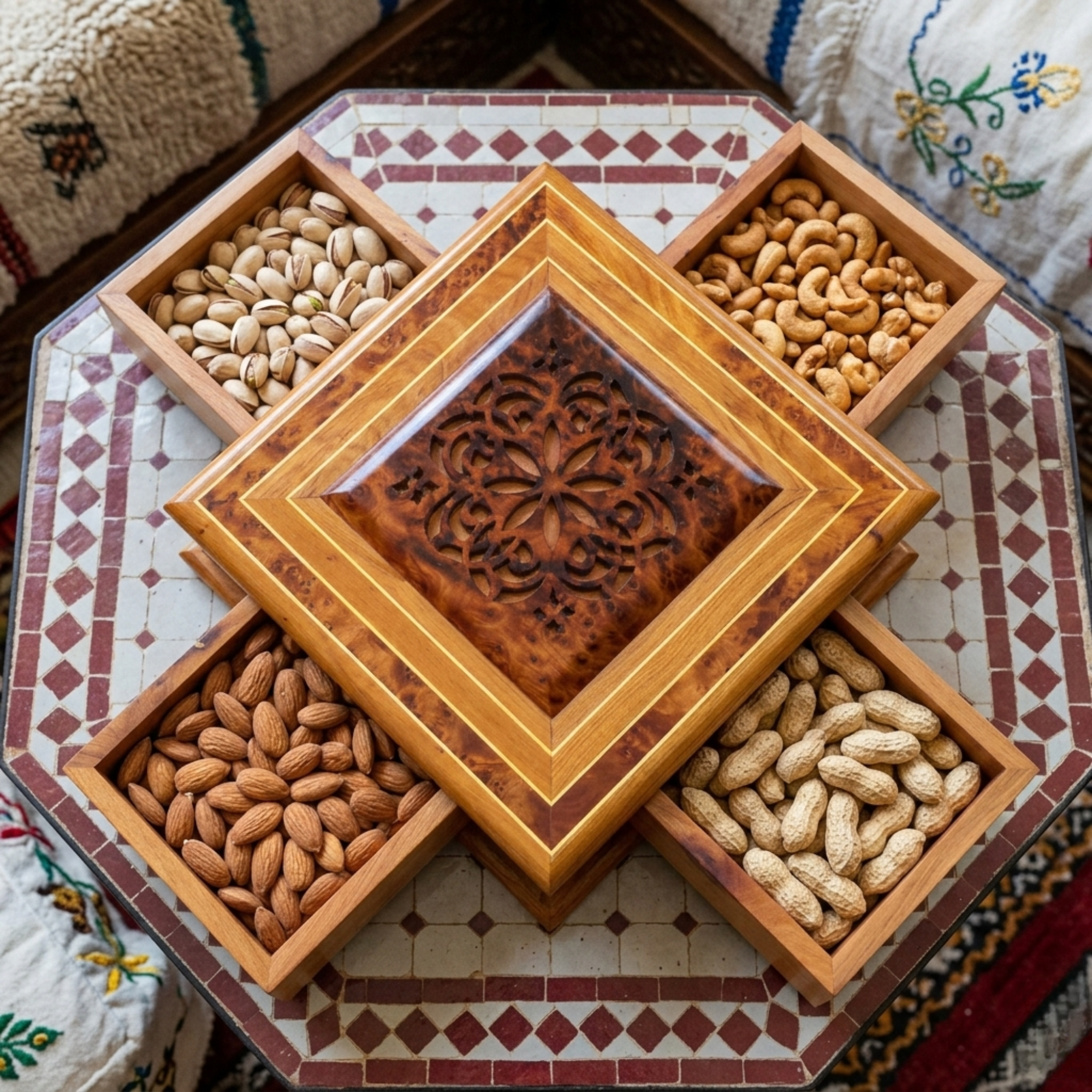 علبة الضيافة الفاخرة من خشب العرعار المغربي الأصيل – صناعة يدوية راقية