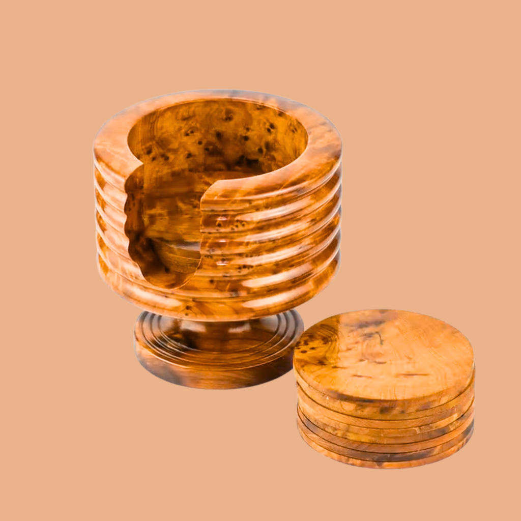 طقم قواعد الأكواب الفاخرة من خشب العرعار المغربي – 12 قطعة