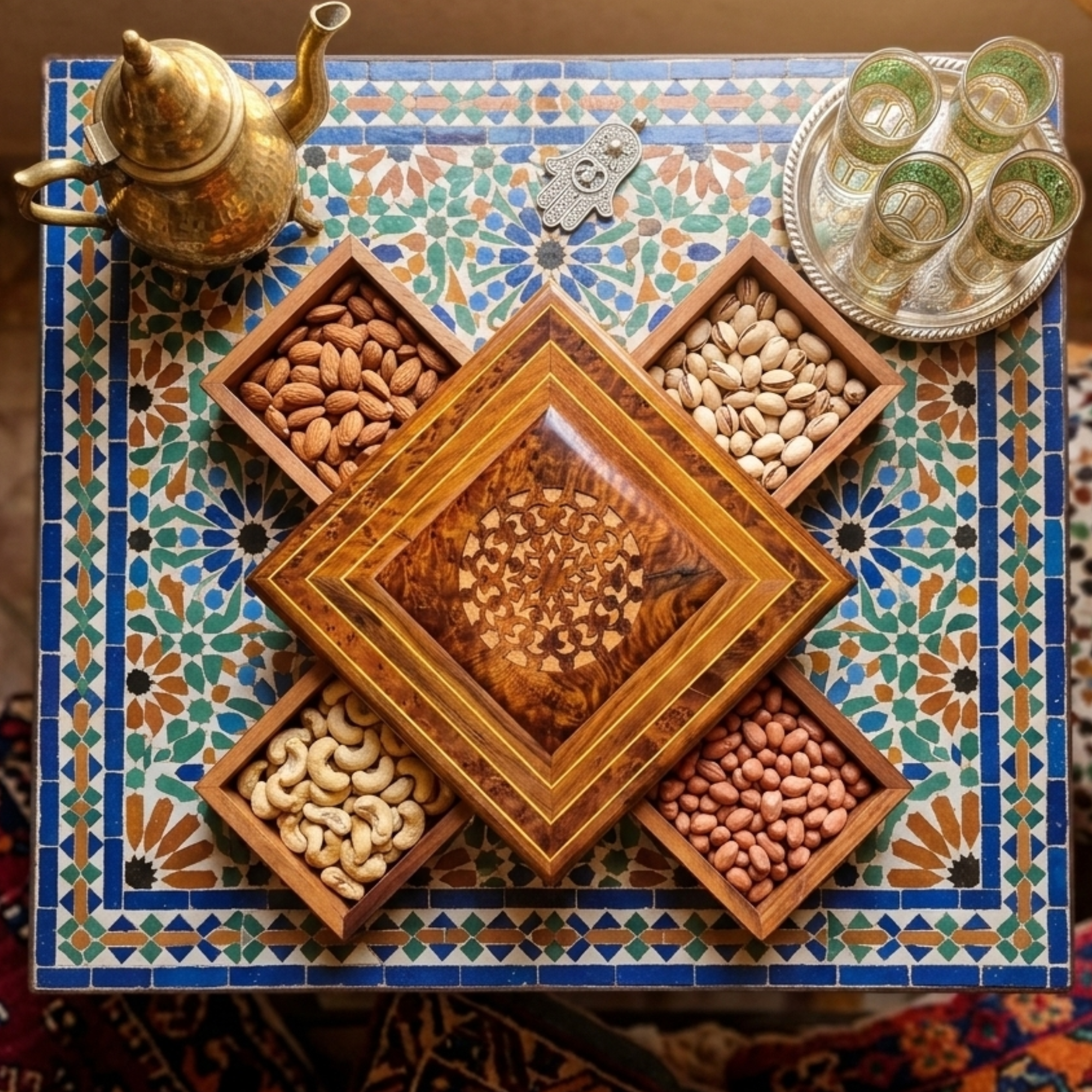 علبة الضيافة الفاخرة من خشب العرعار المغربي الأصيل – صناعة يدوية راقية