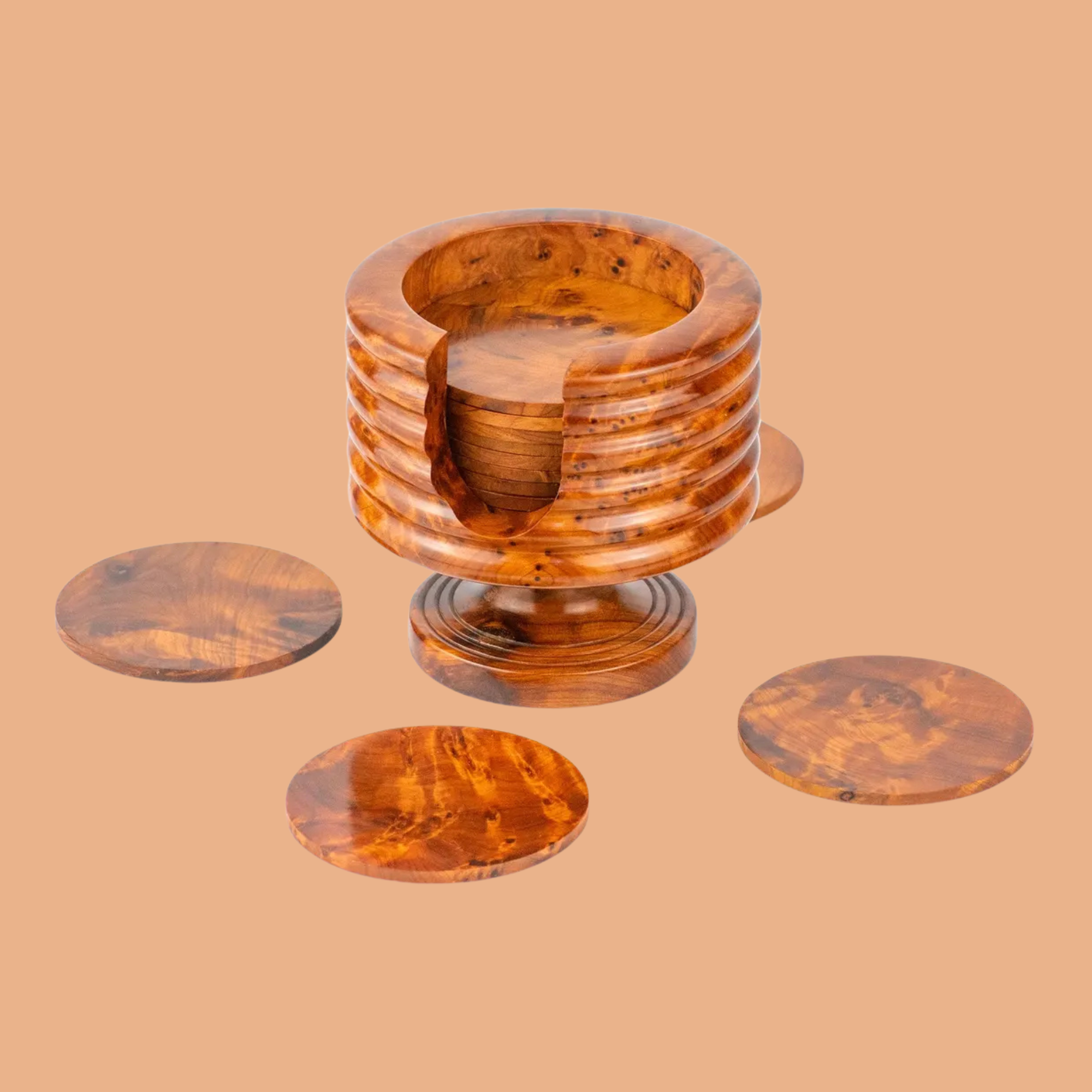 طقم قواعد الأكواب الفاخرة من خشب العرعار المغربي – 12 قطعة