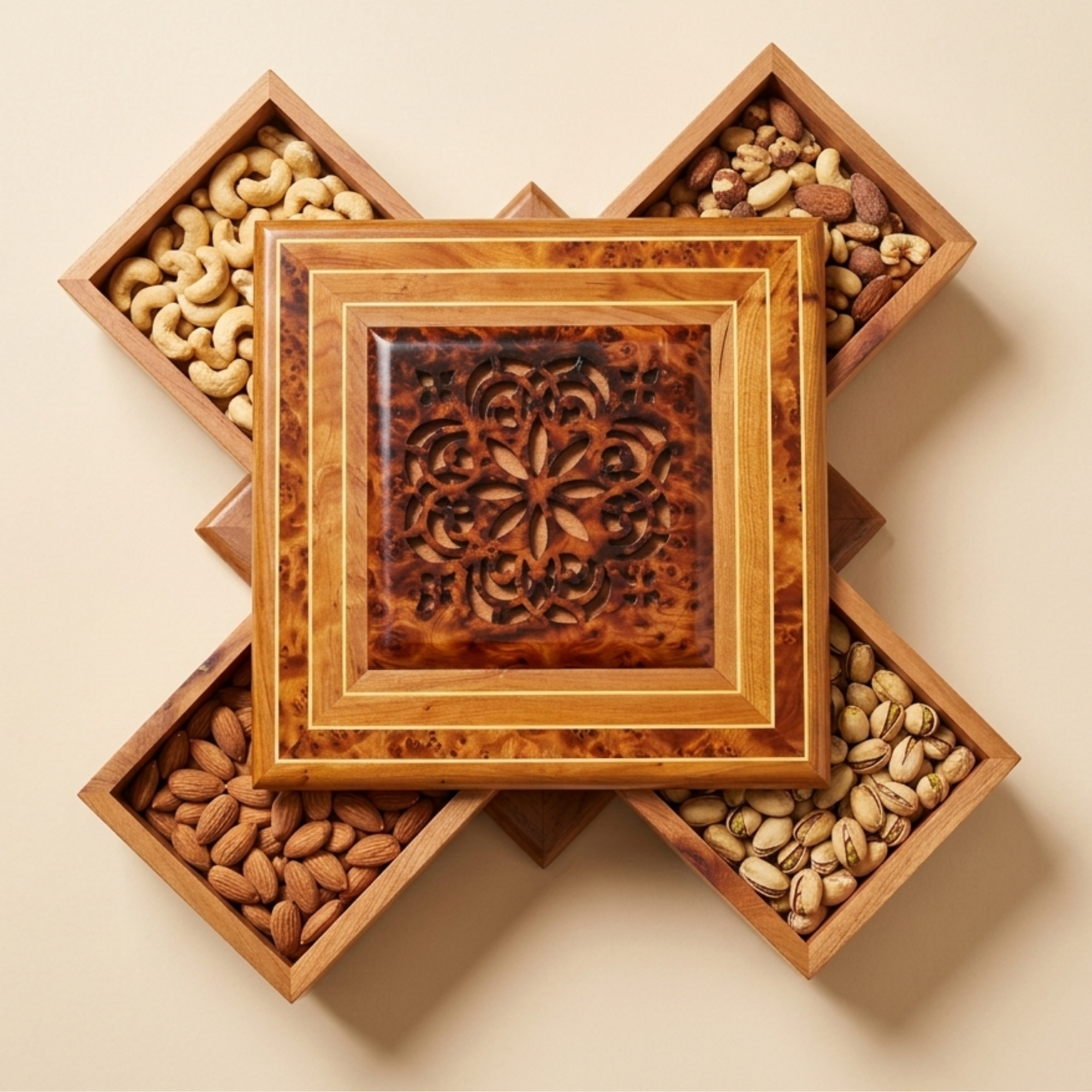 علبة الضيافة الفاخرة من خشب العرعار المغربي الأصيل – صناعة يدوية راقية