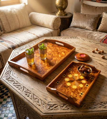 طقم بلاطو فاخر من خشب العرعار – لمسة تقليدية راقية