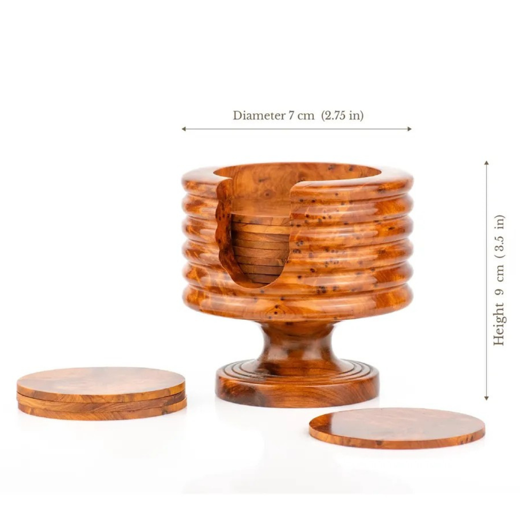 طقم قواعد الأكواب الفاخرة من خشب العرعار المغربي – 12 قطعة