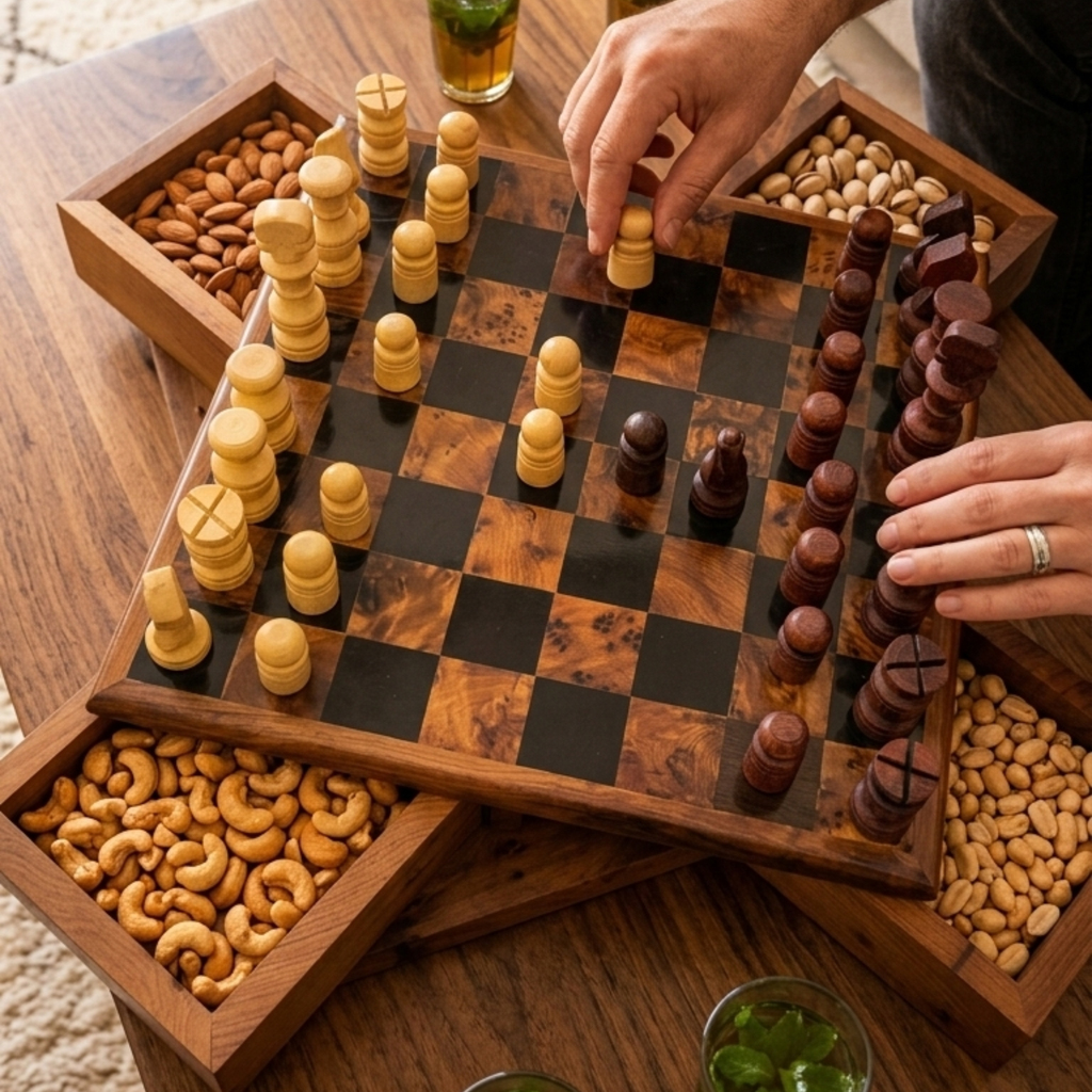 Échiquier de luxe en bois de genévrier avec boîtes de rangement