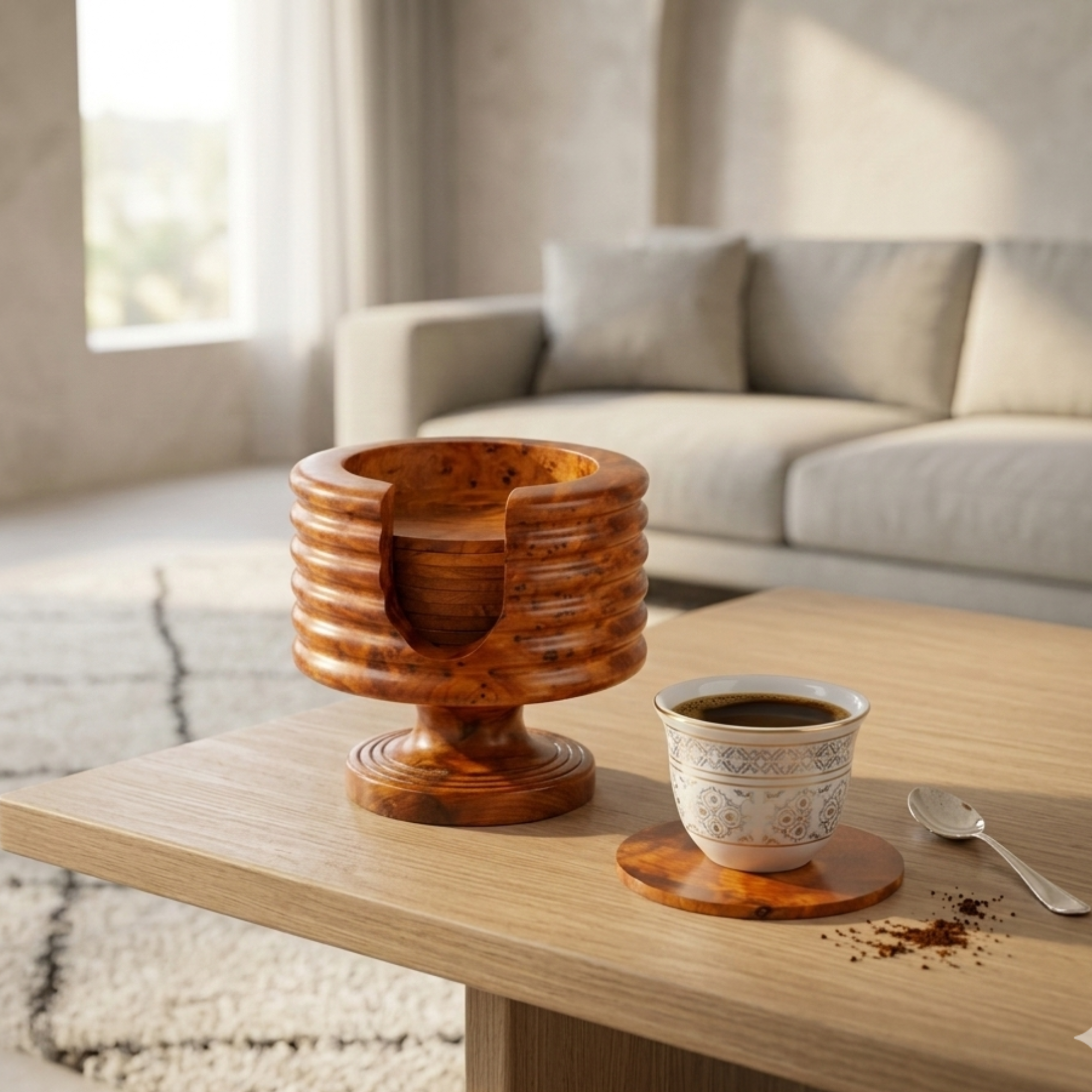 طقم قواعد الأكواب الفاخرة من خشب العرعار المغربي – 12 قطعة