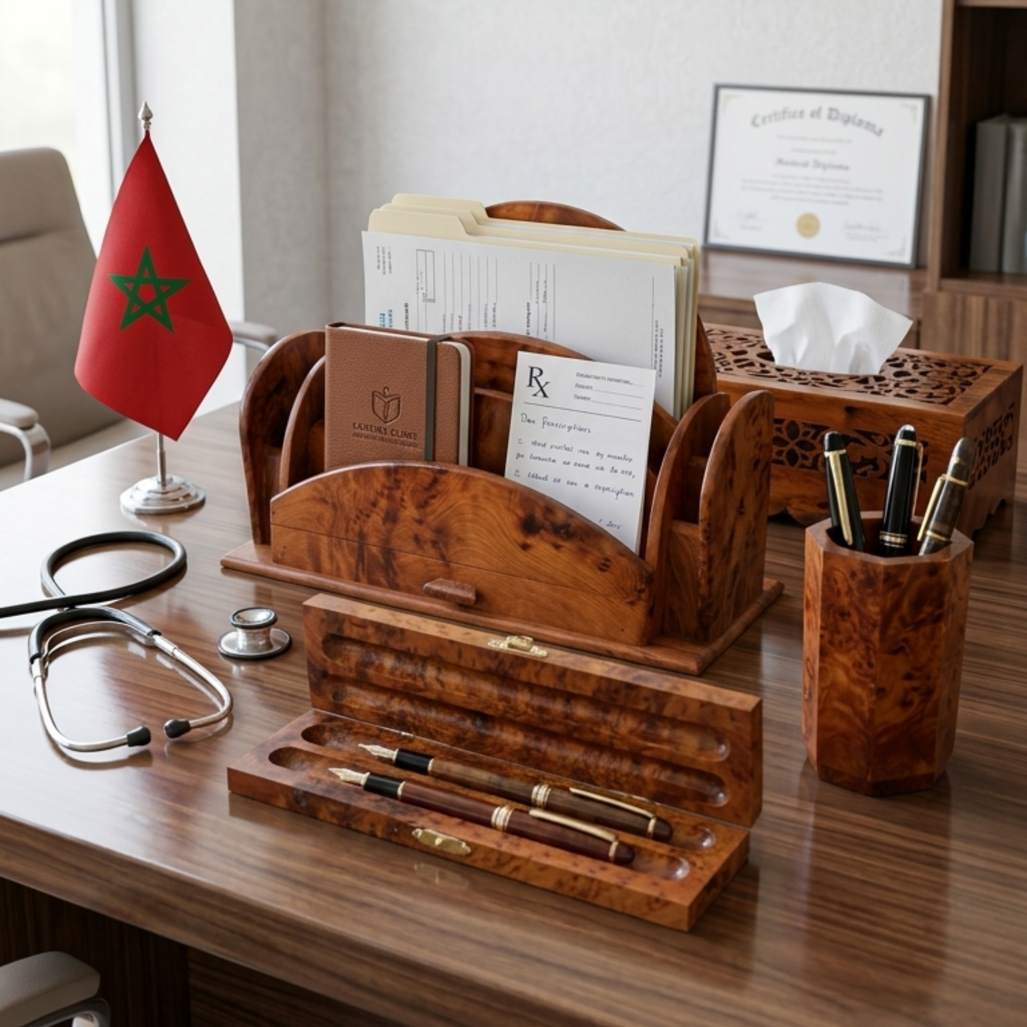 طقم مكتب تنفيذي فاخر من خشب العرعار – تحفة فنية تعكس الهيبة والتميز