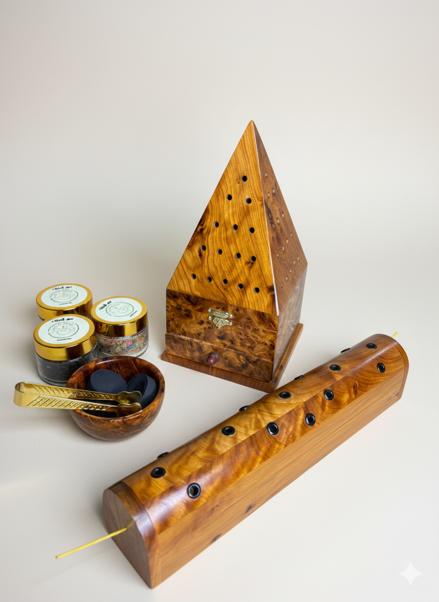 باقة رمضان  — مبخرة من خشب العرعار + 3 أنواع بخور فاخرة