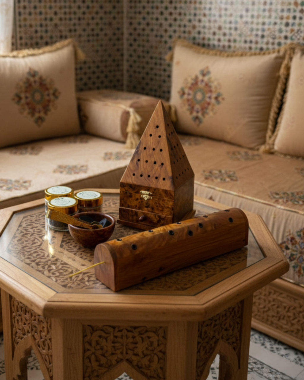 باقة رمضان  — مبخرة من خشب العرعار + 3 أنواع بخور فاخرة